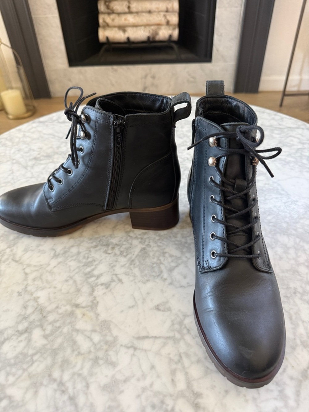 Women’s Clarks Black Leather Side Zip, Lace-Up Combat Boots - Picture 3 of 8
